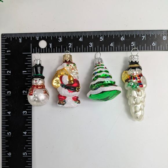 Mouthblown Christmas Ornaments 2.5" Set 4 Snowman Tree Santa Claus Holiday Decor - Picture 16 of 16